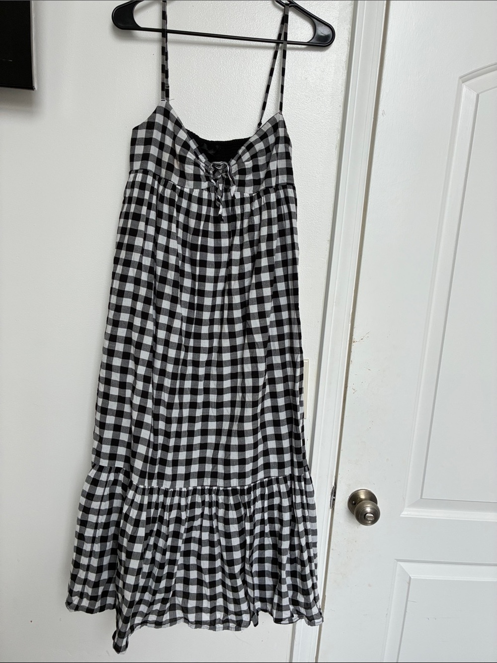 J. Crew Black and White Gingham Midi Dress